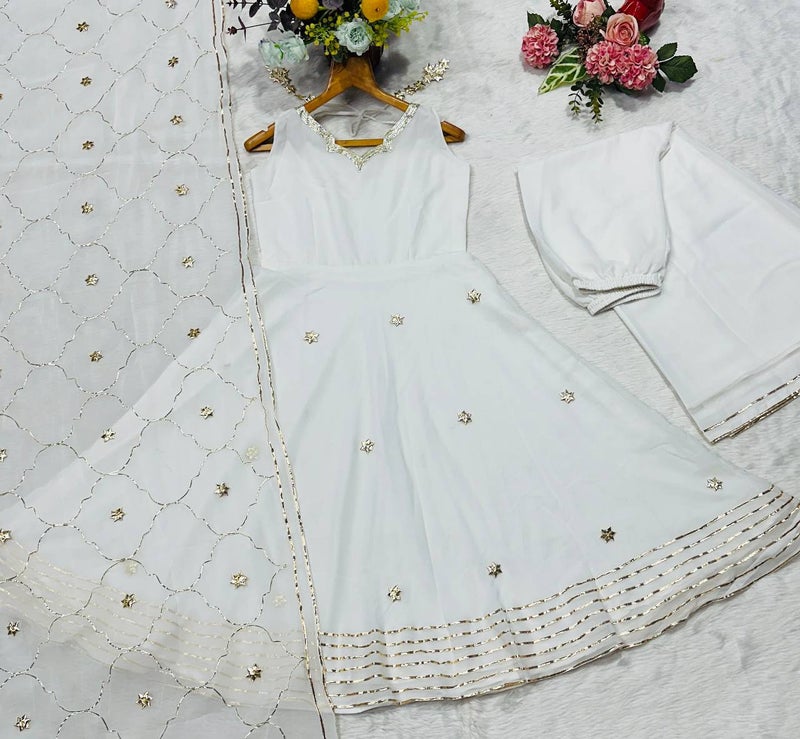 Malishka Export White Faux Georgette Anarkali Salwar Suit for Women - Image 2